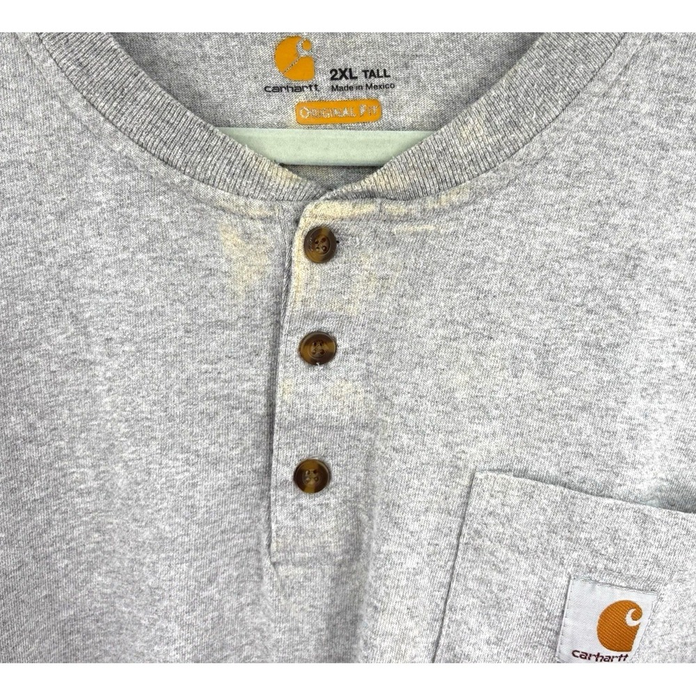 Carhartt Men's Heavyweight Long Sleeve Henley Pocket Tee Size 2XL Tall Gray K128